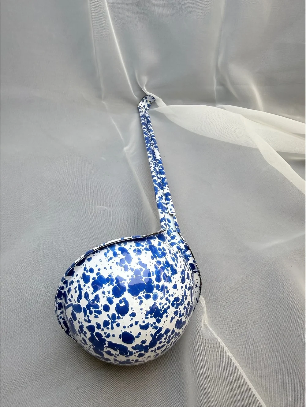 Blue White Splatter Enamelware Ladle Graniteware Farmhouse Kitchen Vintage 10”